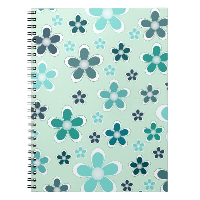 Cuaderno con patrón de flores azul turquesa genial (Frente)