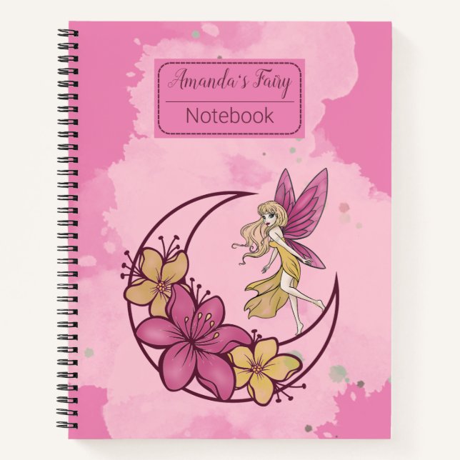 Cuaderno con Patrón de Hermosa Hada de Fantasía en (Anverso)