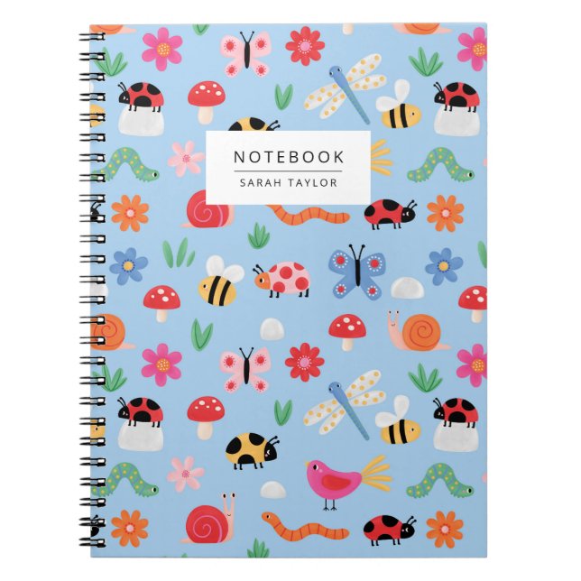 Cuaderno con Patrón de Insectos Coloridos (Frente)