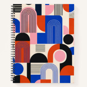 Cuaderno con Patrón Geométrico de Arco Retro en Ne