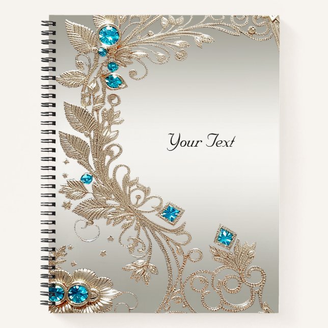 Cuaderno con Piedras Azules y Doradas Adornadas (Anverso)