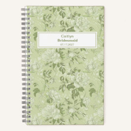 Cuaderno con placa de nombre floral verde de dama 
