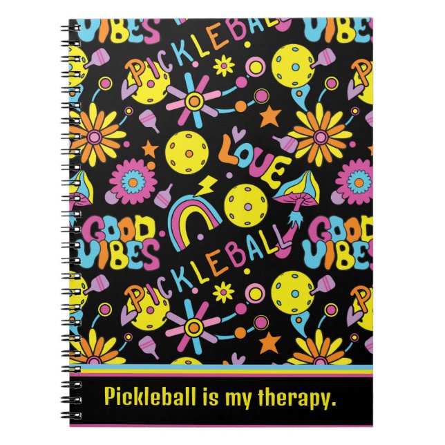 Cuaderno Con texto, Groovy, retro 90, negro (Frente)
