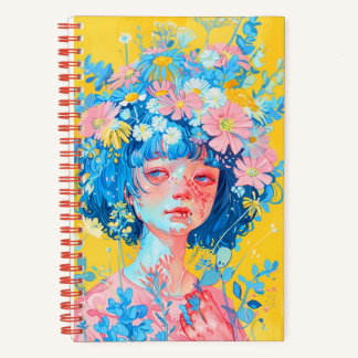 cuaderno con una chica con una corona de flores az