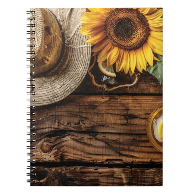 Cuaderno Concepto de verano con gorra de paja y girasoles (Frente)