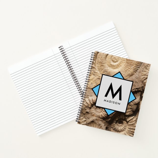 Cuaderno Conchas de mar de amonita con su nombre y monogram (Interior)