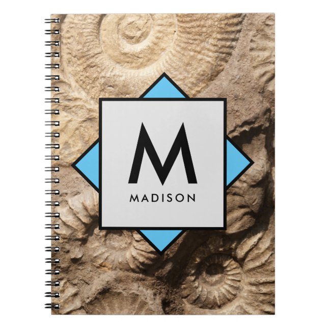 Cuaderno Conchas de mar de amonita con su nombre y monogram (Frente)