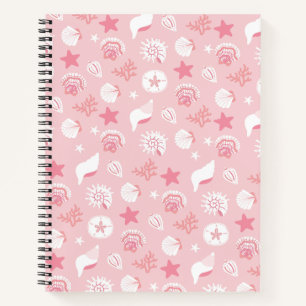 Cuaderno Conchas de mar y coral de color rosa pastel sin co