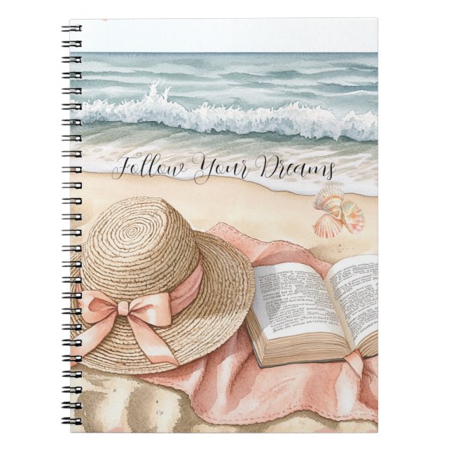 Cuaderno Conchas de playa océano melocotón lazo sombrero ma (Frente)
