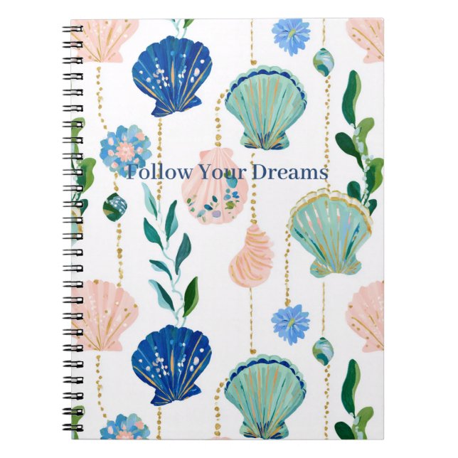 Cuaderno Conchas Florales de Melocotón Azul (Frente)