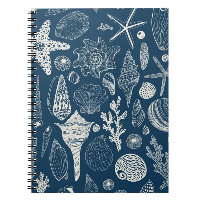Cuaderno Conchas marinas sobre azul oscuro (Frente)