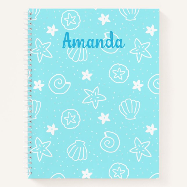 Cuaderno Conchas y Estrella de Mar Patrón Azul Claro (Anverso)