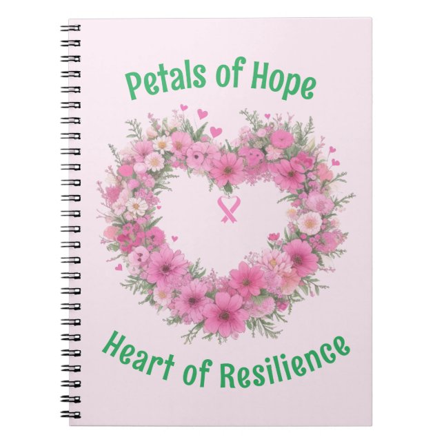 Cuaderno Conciencia sobre el cáncer de mama Corazón floral (Frente)