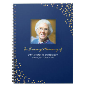 Cuaderno Condolencia funeral Blue Gold   Memorial fotográfi
