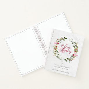 Cuaderno Condolencias funerarias florales rojas y rosadas d