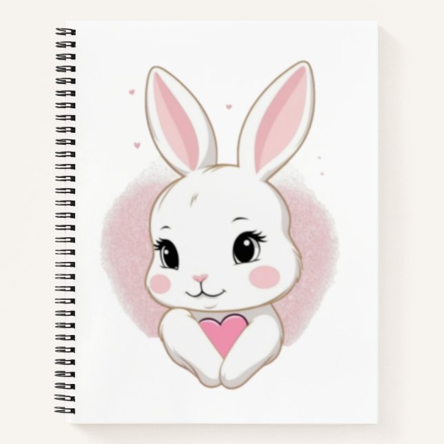 Cuaderno Conejito Adorable con Corazón | Diseño Romántico (Anverso)