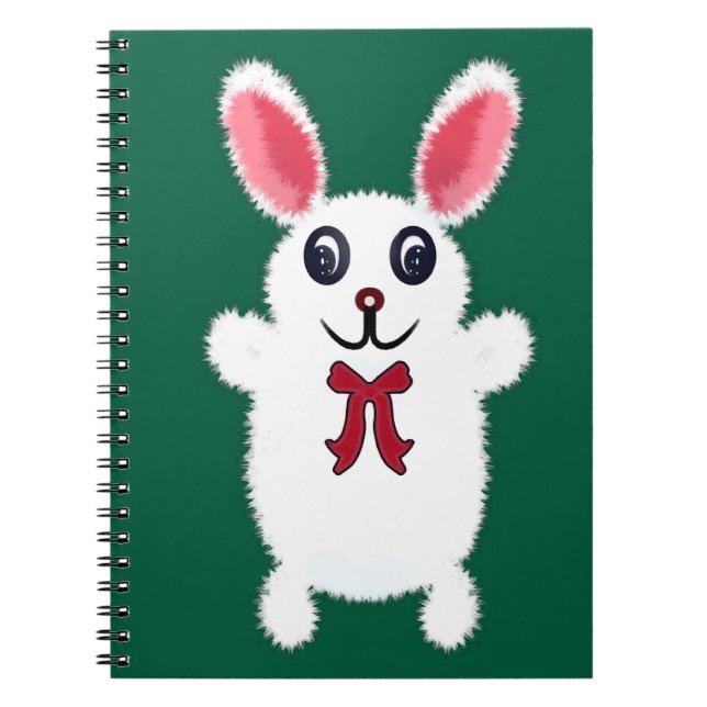 Cuaderno Conejito Blanco Esponjoso y Adorable con Lazo Rojo (Frente)