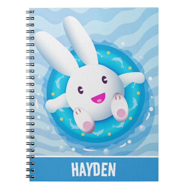 Cuaderno Conejito blanco lindo fiesta personalizada en la p (Frente)