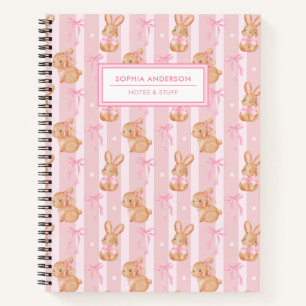 Cuaderno Conejito Coqueto con Lazo Rosa Personalizado