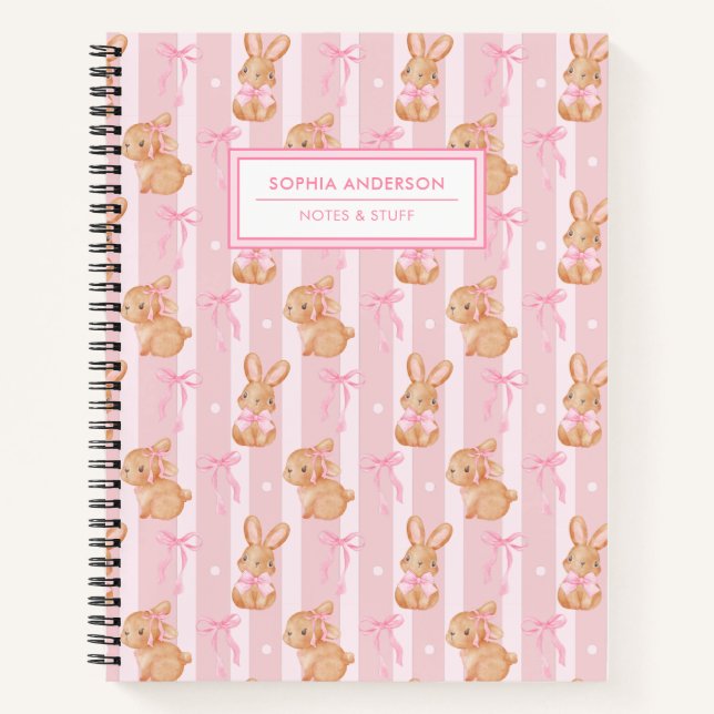 Cuaderno Conejito Coqueto con Lazo Rosa Personalizado (Anverso)