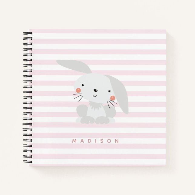 Cuaderno Conejito lindo - Niños con rayas rosadas personali (Anverso)