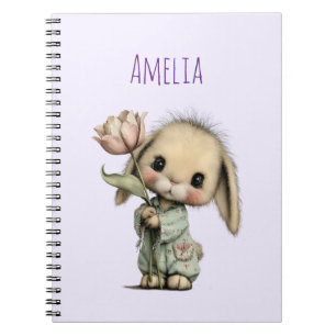Cuaderno Conejito lindo sosteniendo un tulipán