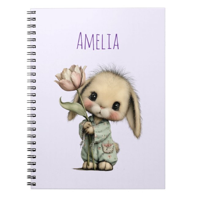 Cuaderno Conejito lindo sosteniendo un tulipán (Frente)