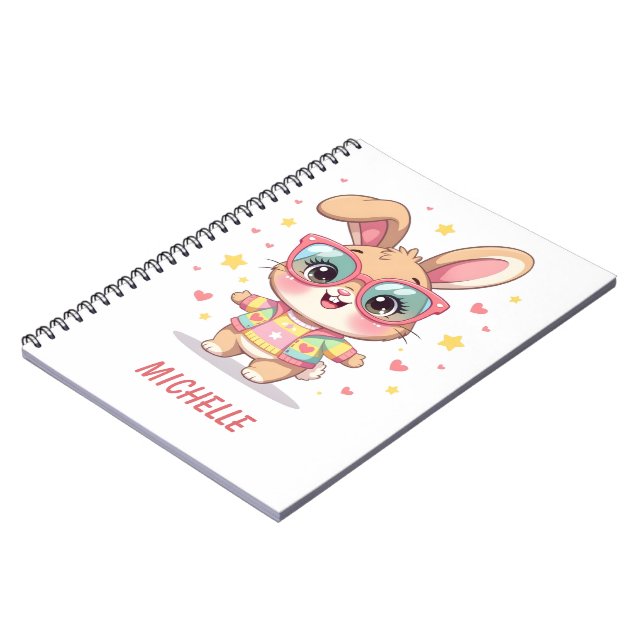 Cuaderno Conejito monograma lindo con gafas (Lado Izquierdo)