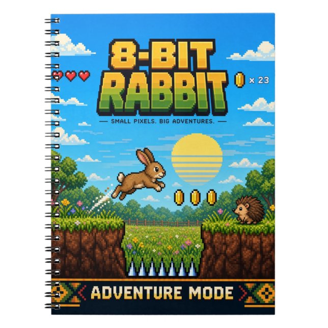 Cuaderno Conejo, arte de píxeles retro de 8 bits (Frente)