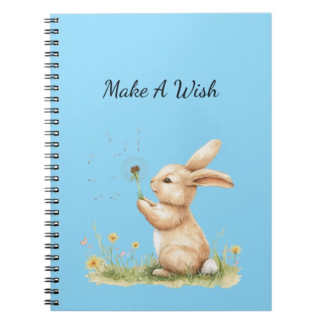 Cuaderno Conejo azul para desear flor de diente de león (Frente)