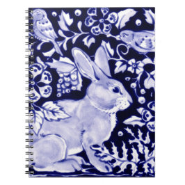 Cuaderno Conejo azul y blanco clásico y marina floral
