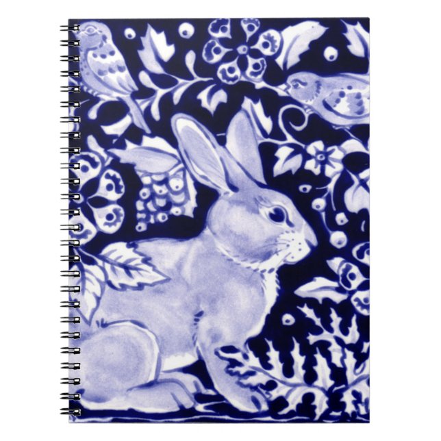 Cuaderno Conejo azul y blanco clásico y marina floral (Frente)