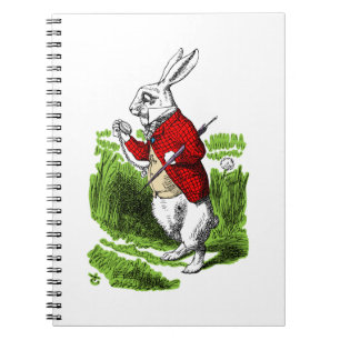 Cuaderno Conejo Blanco mirando el reloj. Ilustración