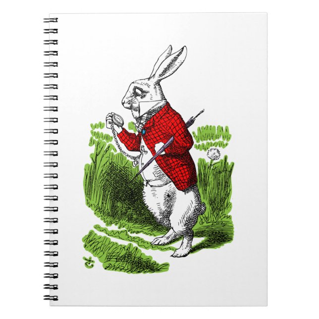 Cuaderno Conejo Blanco mirando el reloj. Ilustración (Frente)