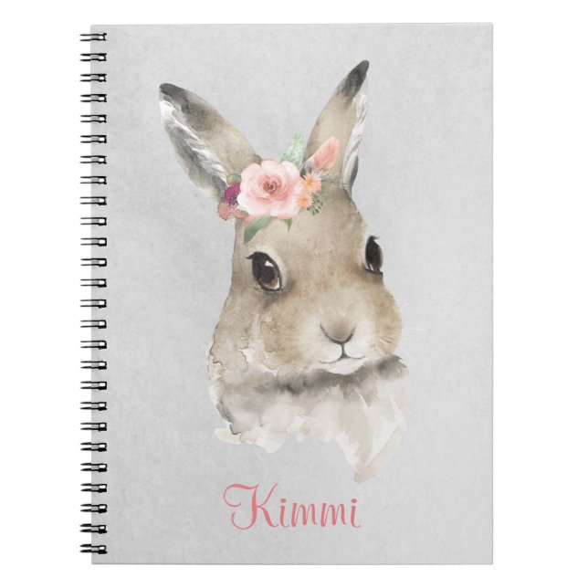 Cuaderno Conejo conejo acuoso nombre floral cuajo gris (Frente)