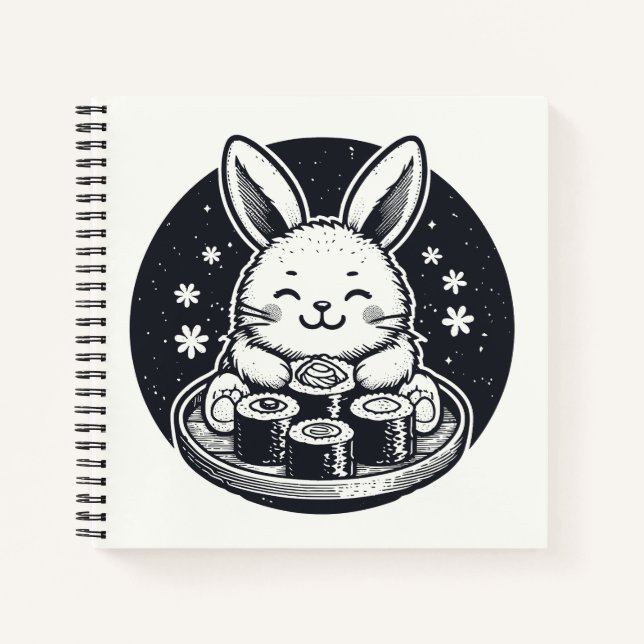Cuaderno Conejo conejo conejo lindo comiendo sushi japonés  (Anverso)