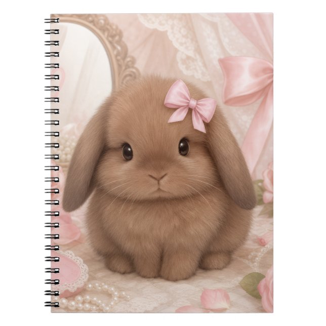 Cuaderno conejo coquette lazo rosa  (Frente)