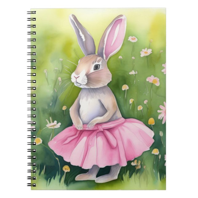 Cuaderno Conejo de acuarela con tutú rosa (Frente)