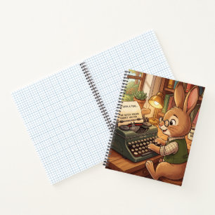 Cuaderno Conejo de dibujos animados escribiendo en una máqu