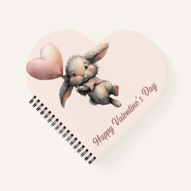 Cuaderno Conejo de globo con corazón para San Valentín (Anverso)