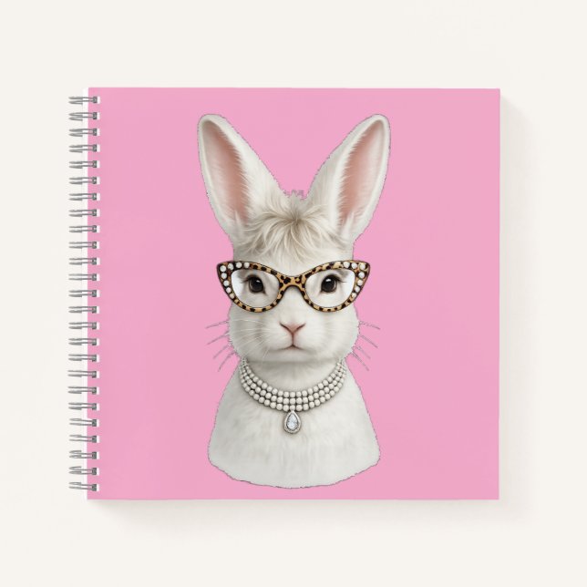 Cuaderno Conejo de Moda Divertido con Gafas de Leopardo (Anverso)