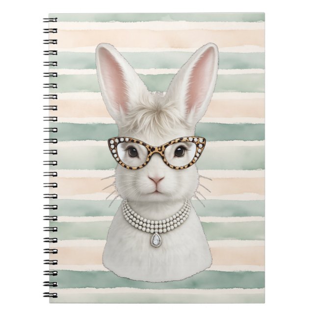 Cuaderno Conejo de Moda Divertido con Gafas de Leopardo (Frente)