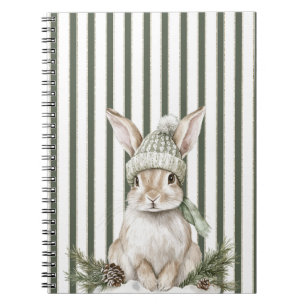 Cuaderno Conejo de Navidad con rayas de crema en verde oliv