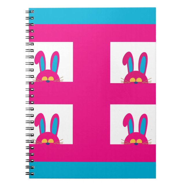 Cuaderno Conejo de Pascua Azul Retro y Rosa (Frente)