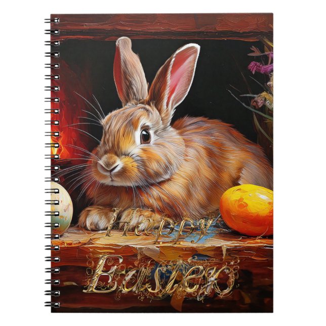 Cuaderno Conejo de Pascua con huevos de Pascua Feliz Pascua (Frente)