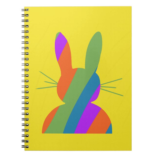 Cuaderno Conejo de Pascua de rayas de arcoíris (Frente)