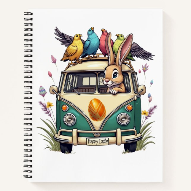 Cuaderno Conejo de Pascua en bus con amigos de aves - Ce de (Anverso)
