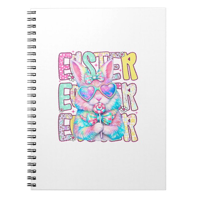 Cuaderno Conejo de Pascua Feliz Coquette Bow Preppy Día de  (Frente)