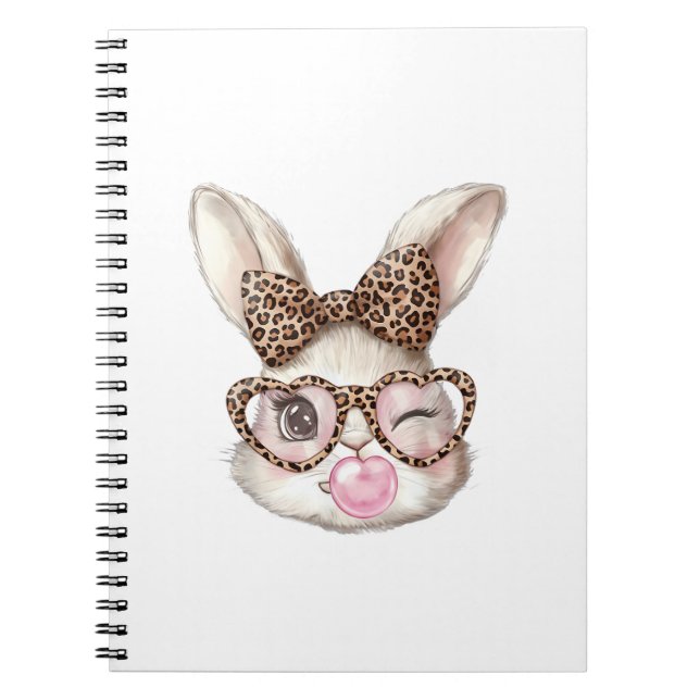 Cuaderno Conejo de Pascua Gafas Lindas Leopardo Conejo Cone (Frente)