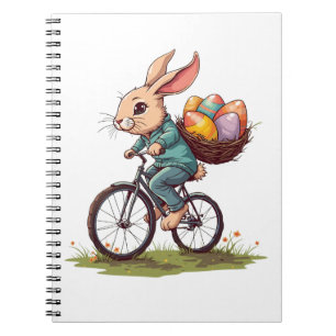 Cuaderno Conejo de Pascua montando una bicicleta con una ce